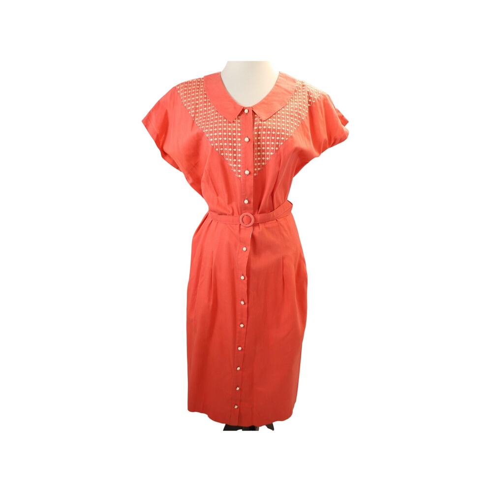 Vintage 1950's Coral Cotton Shirtwaist Dress